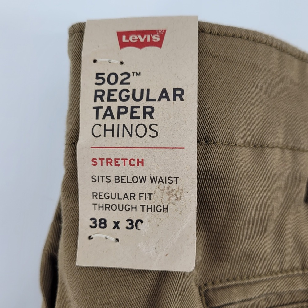 Levi's 502 Regular Taper Chinos Mens 38x30 Brown Stretch Sits Below Waist NEW - Picture 2 of 9